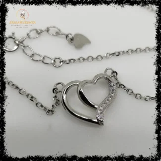 925 sterling silver chain with cute heart in the other heart that has rows of white stones on its wall