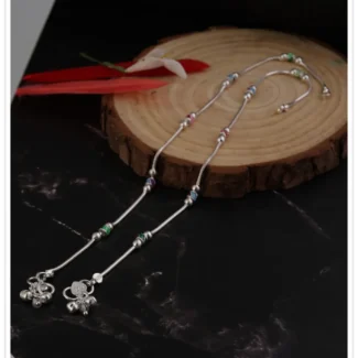 925 sterling silver payal with coloured cynlinders and silver balls together