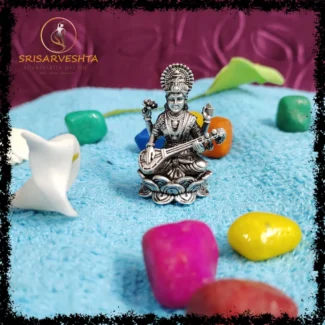 925 Silver Saraswati sitting on Lotus 3D IDOL