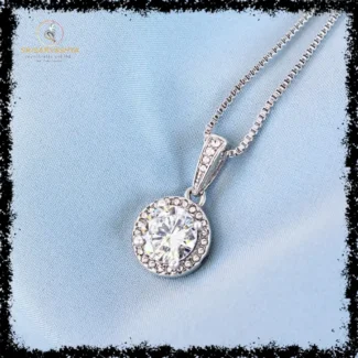 925 silver locket with big round white stone encircled with tiny white stones - With Free Gift -Chain