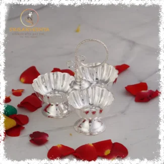 925 Sterling Silver 3-sharp wavy designed bowl Kumkum Holder .