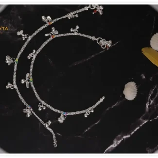 925 sterling silver payal with modern hangings and colored hearts-studs alternatively.