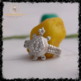 925 silver tortoise ring with white stones stuffed in rhombus shape - SIZE-16