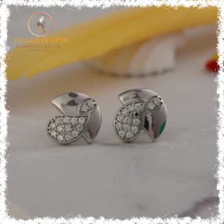 925 sterling silver  diya shaped ear studs with white stones on top