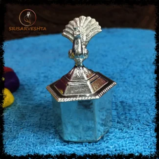 925 silver hexagon shaped peacock kum kum bowl with lid
