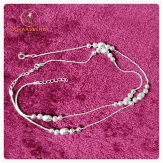 925 sterling adjustable payal with craved and plain silver balls.