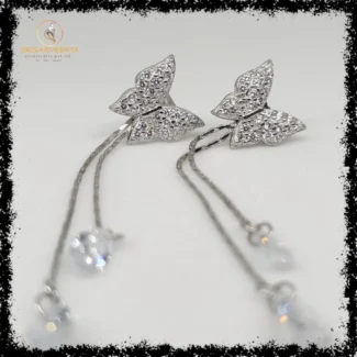 925 Silver white stones butterfly top with transparent white heart stone drop hanging