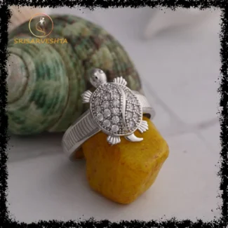 925 silver white stones stuffed tortoise with single silver stroke - SIZE-20