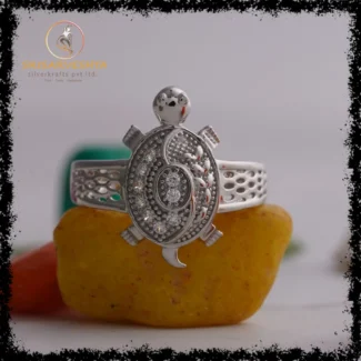 925 silver tortoise ring with white stones alligned in peculiar circular pattern - SIZE-18