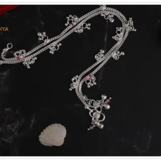 925 sterling silver payal with coloured hearts and hangings