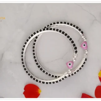 925 black beads bangle  Nazariya for baby's hand with pink black eye rotating