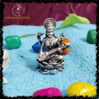 925 Silver Saraswati sitting on Lotus 3D IDOL