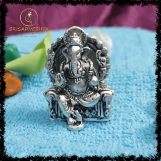 925 SILVER GANESH JI SITTING ON SIMHASANA SEMI 3D IDOL