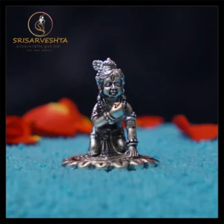925 Silver Sri Krishna Venna Mudda with Flower Plot form 3D Idol