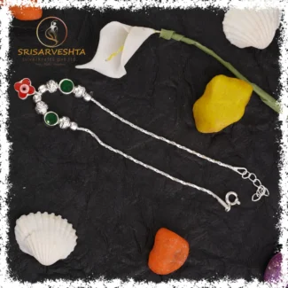 925 sterling light weight silver bracelets  with emerald green stones and flower hanging