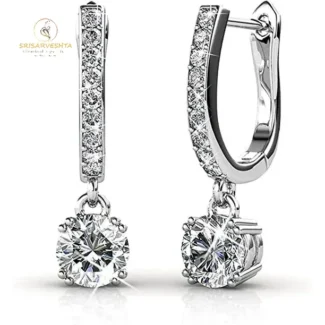 925 Silver u-shaped ear top with white stone hanging.