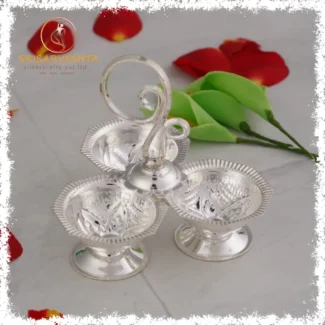 925 Sterling Silver 3- bowl designed Kumkum Holder .