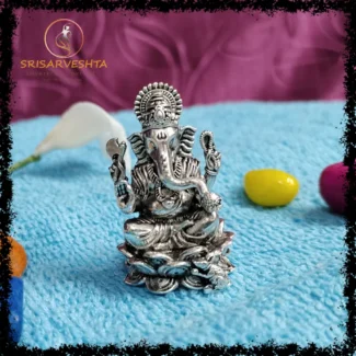 925 SILVER GANESH JI SITTING ON LOTUS 3D IDOL