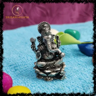925 SILVER GANESH JI SITTING ON LOTUS 3D IDOL
