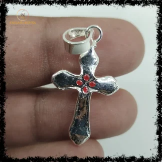 925 Silver Cross with red dots on pendent-With Free Gift -Chain