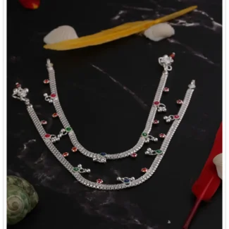 925 sterling silver payal with OrangeTopaz stone as hanging and Color buttons Alternatively.