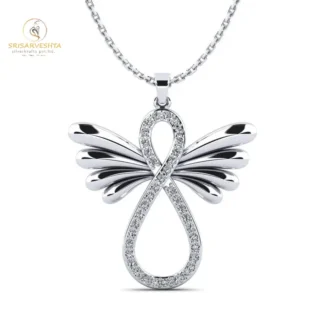 925 silver locket wings and white stones arranged in 8 shape - With Free Gift -Chain